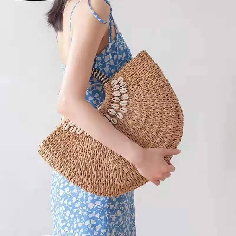 

Женская соломенная сумка с полумесяцем, летняя пляжная сумка большой вместимости