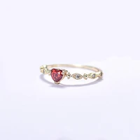 fashion statement heart shaped golden light luxury style garnet red zircon ring exquisite fine ring girl romantic party couple g