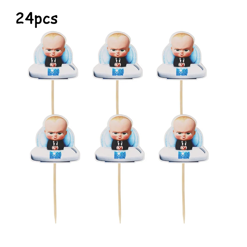 24pcs Toothpick flag С рисунком из мультфильма для маленьких Boss День Рождения украшения шарики комплект вечерние поставки Baby Shower вечерние поставки с днем рождения воздушные шары - Цвет: 24pcs Toothpick flag