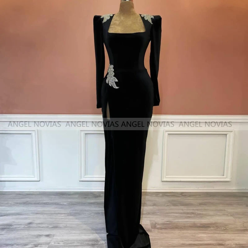 

Long Sleeves Black Bespoke Arabic Evening Dress Abendkleider Prom Party Gown vestido de noche
