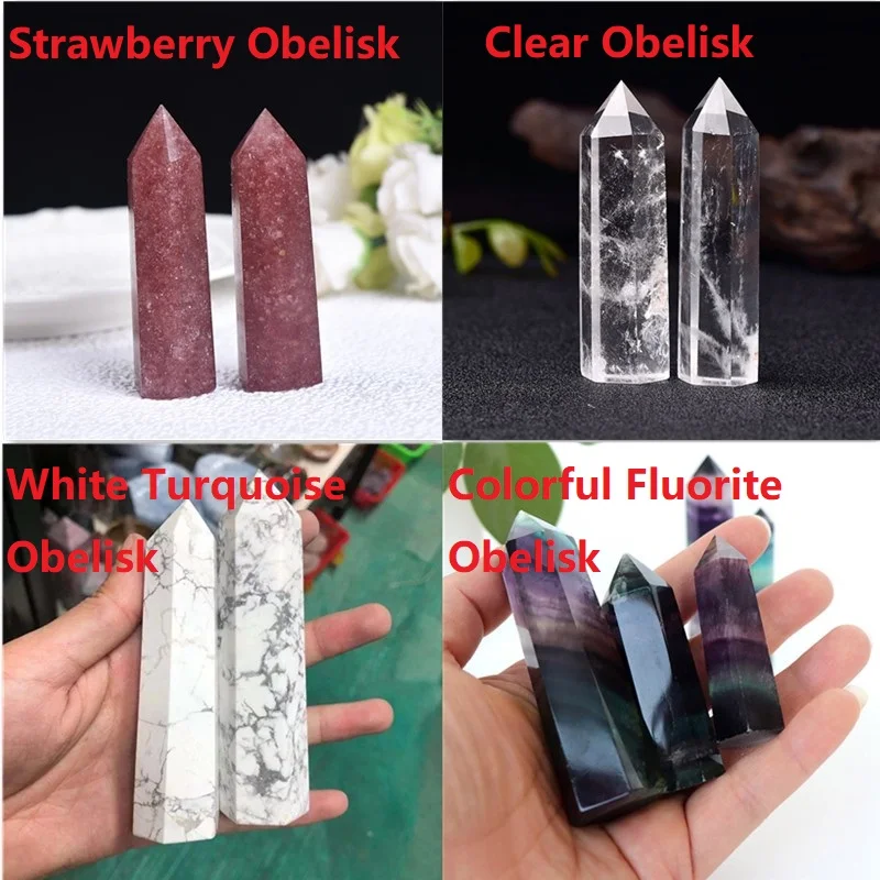 

1PC Natural Polished Crystal Quartz Wand Tower Strawberry Fluorite Turquoise Clear Obelisk Healing Stone Ornaments Home Decor