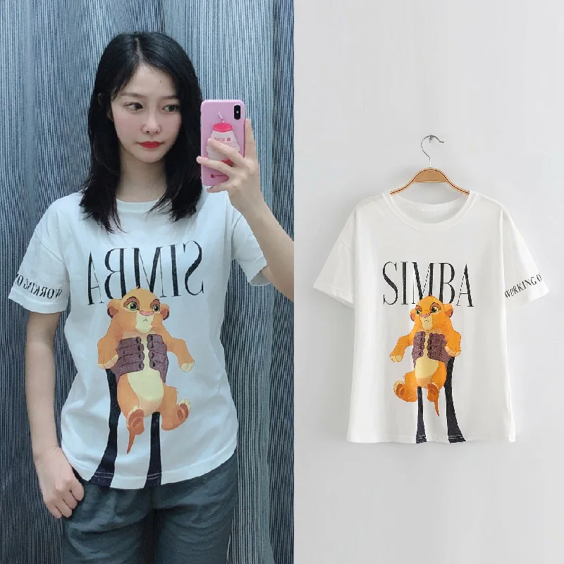 QQ0201 Tee Пуловер Одежда в уличном стиле с принтом из мультфильмов осеннее пальто с капюшоном Футболка женская одежда толстовка Король Лев джемпер толстовки - Цвет: QQ0201 Tee