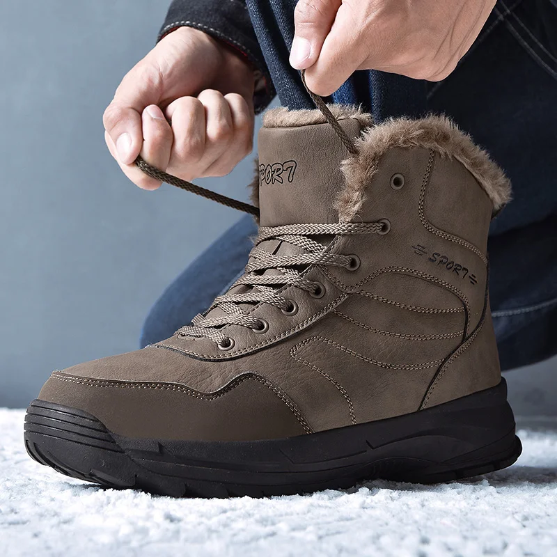 

Super Warm Men Winter Boots Super fiber Leather Snow Boots Fur Plush Winter Snow Shoes For Men Lace Up Outdoor Boots Shoes Plus