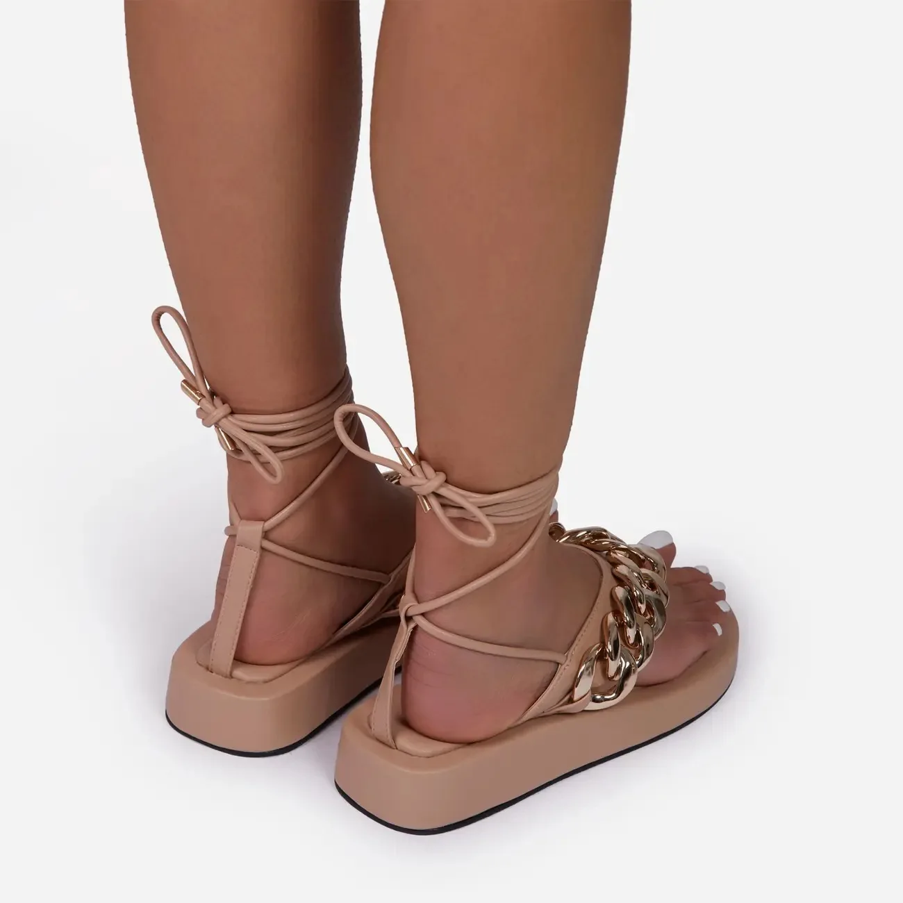 

ZOELEA Women Metal Chain Anklet Thin Belt Rome Sandals 2021 New Fashion Sandals Summer Slip On 3cm Heel Shoes For Woman Shoes