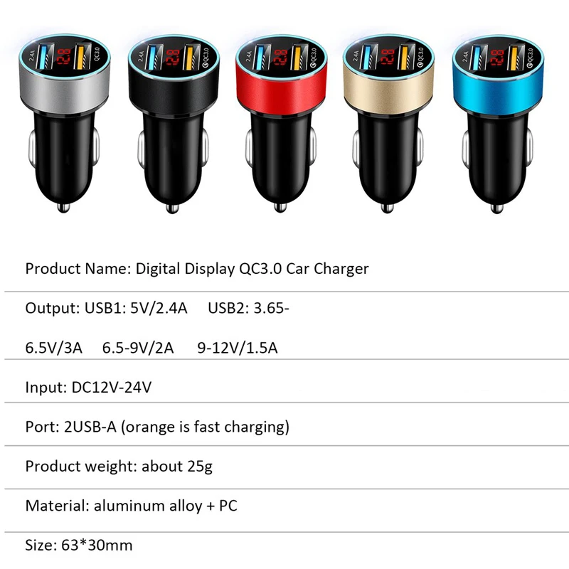 LED Diaplay QC 3 0 быстрое автомобильное зарядное устройство адаптер для телефона Huawei P40
