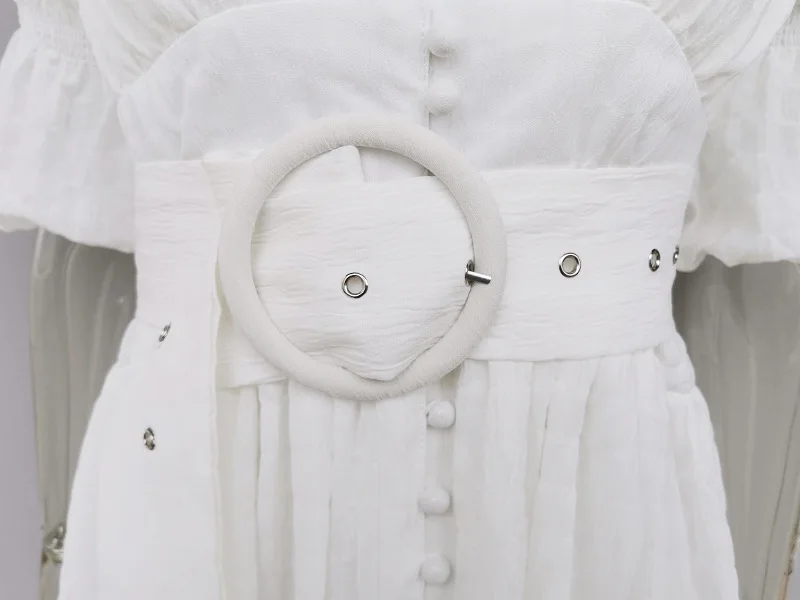 Женское винтажное платье мини на пуговицах летнее однобортное с высокой талией и