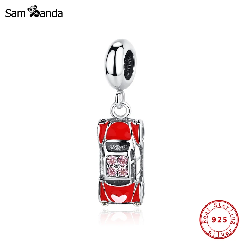 

925 Sterling Silver Charm Fit Pandora Bracelets Original Wedding Cars Pendant Charms Crystal Red Enamel DIY Women Jewelry