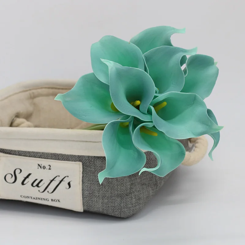 

10pcs Teal Calla Lilies Wedding Bouquet Flowers Latex Calla For Wedding Centerpieces Decor