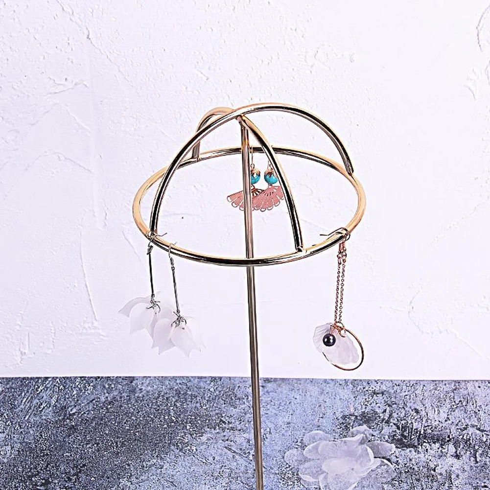 

Storage Rack Necklace Organizer Vertical Gift Jewelry Display Iron Desktop Stand Rustproof Earring Hat Smooth Surface Keys Round