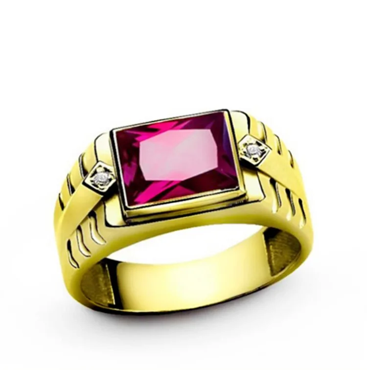 

Exquisite Gold Colors Inlaid Rose Red Zircon Ring for Women Men Wedding Engagement Party Fashion Jewelry