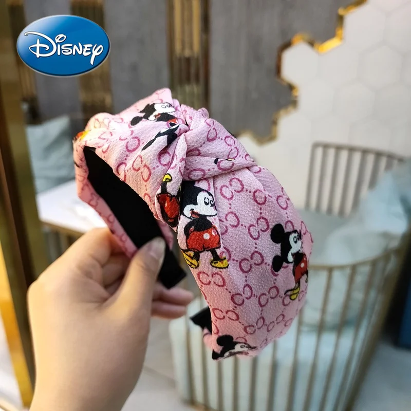 

Disney Mickey Mouse Wide-brimmed Letter Knotted Hair Band Fabric Printing Hair Accessories Women