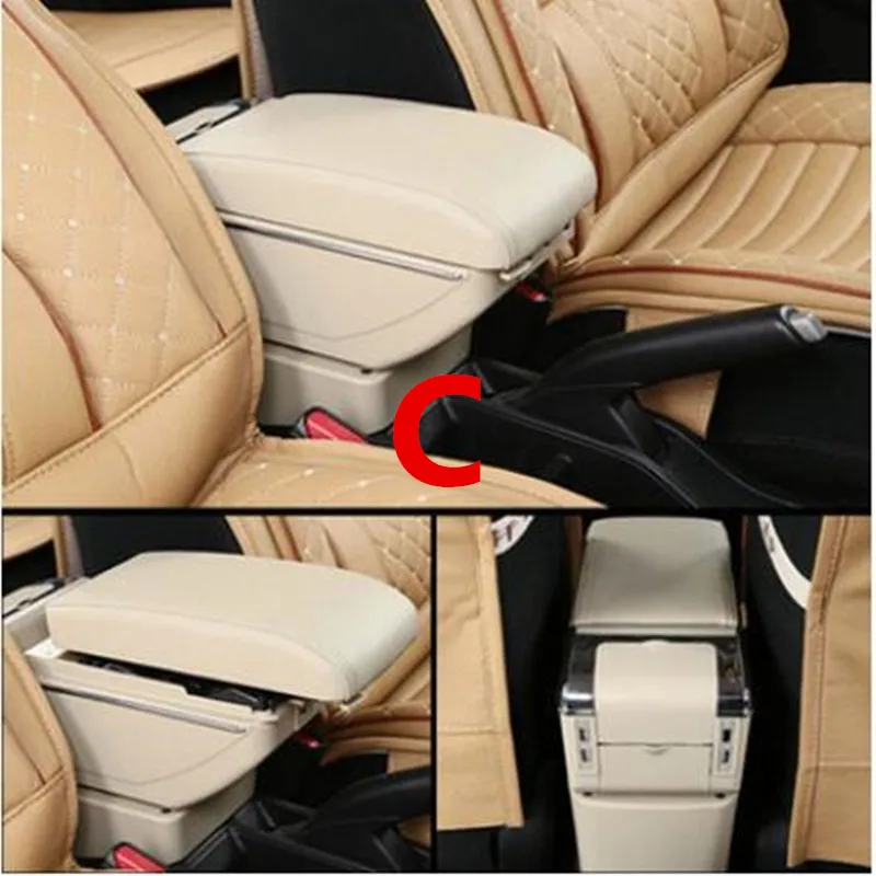 C style Beige Для Kia Rio III подлокотник коробка Kia Rio 3 центральный магазин содержимое коробка держатель чашки 2012- автомобильные модифицированные аксессуары - Название цвета: C style Beige