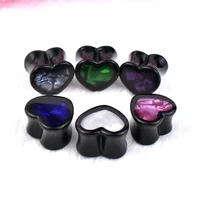 black heart shaped acrylic ear plugs gauges and tunnel ear stretcher expander body piercing jewelry 6 25mm
