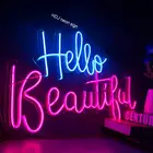 Светодиодный неоновый знак на заказ Hello с надписью Beautiful, Декор стен для бара, клуба, свадьбы, вечеринки, неосветильник свет, креативный подарок на день рождения