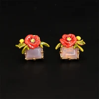 european and american personality fashion trend new enamel glaze fresh red small rose stud earrings earrings 925 silver needle