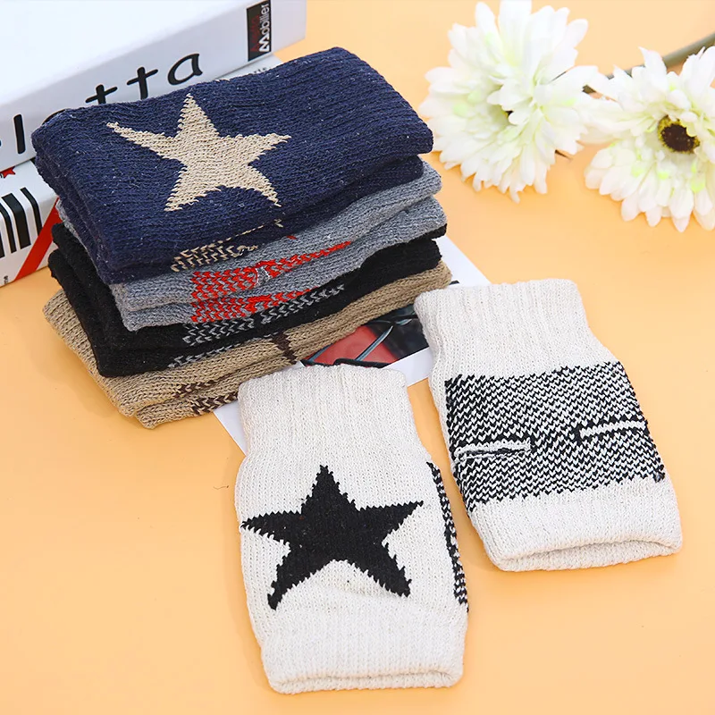 

Hot New High Quality Korean Winter Ladies Warm Knit Cotton Gloves Pentagram Half Finger Style Gloves Warm Computer Fingerless