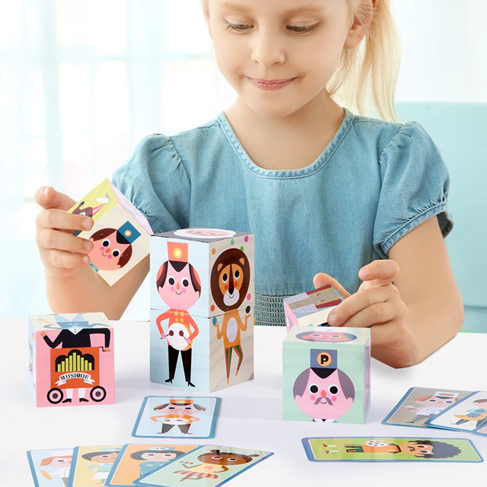 

6PCS Wooden Cartoon Blocks Preschool Character Puzzle Game Stacking Blocks Baby Puzzle Block Set For Toddlers