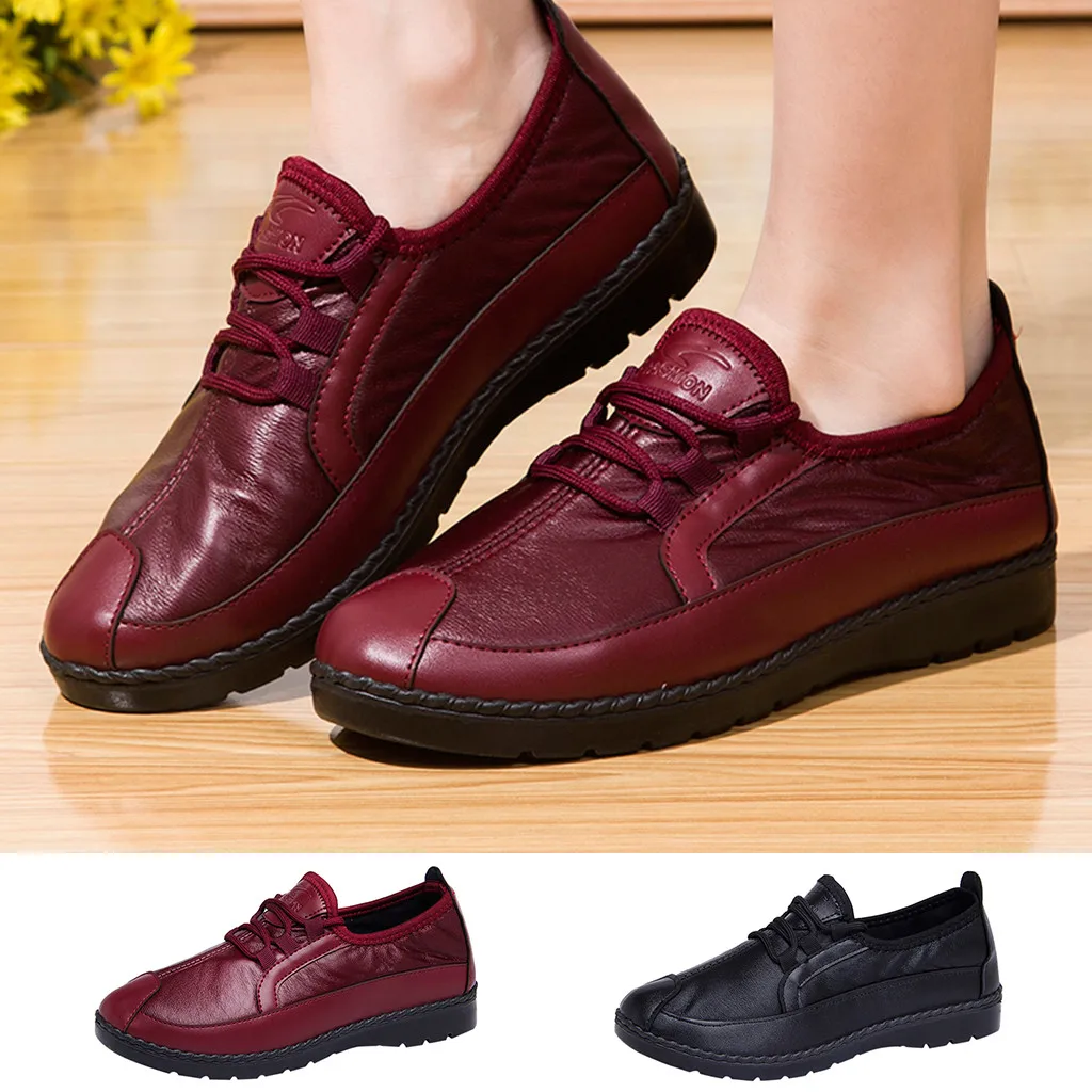 

SAGACE Fashion sneaker shoes women Casual Solid Colors Lace Up Comfortable Work Leather Shoes Female Sneakers Zapatillas Mujer