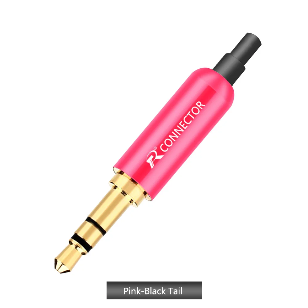 Pink-Black Tail 10 шт. Алюминий Jack 3,5 штекера наушников 3,5 мм 3 полюс стерео штекер с позолотой провод разъем для наушников DIY подготовка - Цвет: Pink-Black Tail