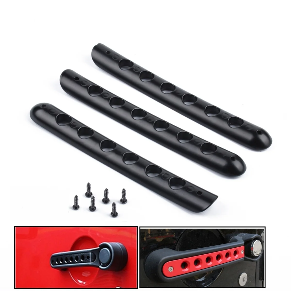 

3 Black Modified Accessories of Loading Door Handle, It Is Suitable for Jeep Wrangler Door Handle Metal Trim Strip