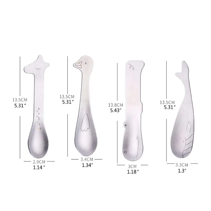 

4PCS Baby Stainless Steel Spoon Infant Feeding Spoon Creative Training Tableware 95AE