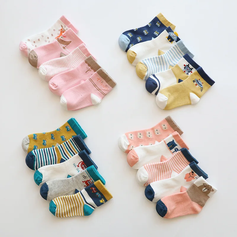 

5 Pairs Kids Socks Children Autumn Winter Cartoon Cotton Socks Sport Kawaii Colorful Boy Girl Sock Set