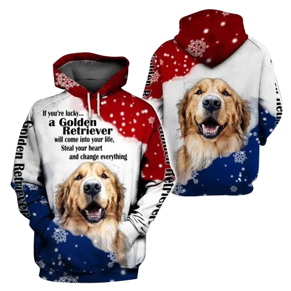 

CLOOCL Golden RetrieverHoodies 3D Graphic Red White Blue Hoodies Dogs Animals Pullovers Tops Harajuku Sweatshirts Men Clothing