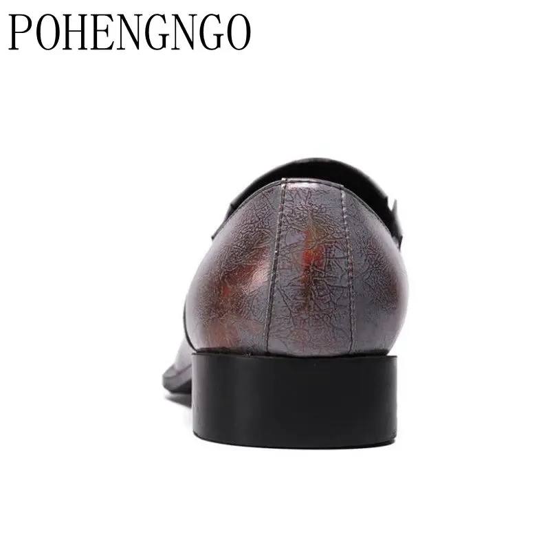 

Retro Iron Toe Genuine Leather Formal Business Men Oxfords Shoes Wedding Party Shoes Office men Slip-on shoes plus big size 46