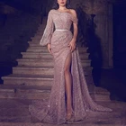 Дубай роскошные серебряные расшитые блестками платья для выпускного вечера 2020 с длинными рукавами блестящие сексуальные платья для выпускного вечера русалки