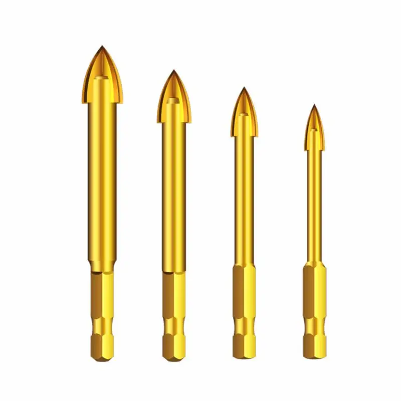 

1/4" Hex Shank Twist Glass Bit Titanium Ceramic Drilling Drill 6 8 10 12mm Tile Concrete Cross Flat Hole Tile Tool