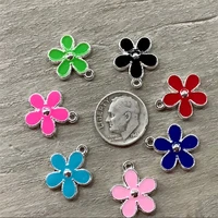 bulk 20 enameled flower charms in light pink navy blue black red or teal blue pendant 1316mm blossoms wedding supplies ht37