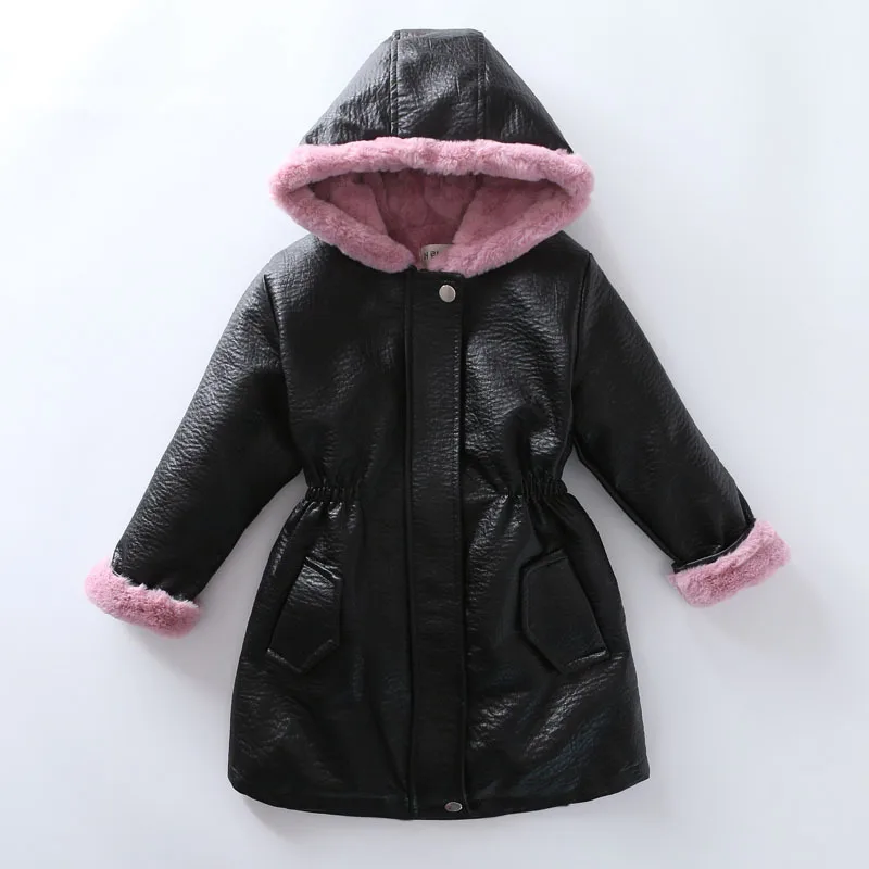 2019 Thick Warm Kids Leather Jacket Fleece Winter Baby Girl Coats Long Children Clothes Hoodie Girls Outerwear Teenage Snowsuits | Детская