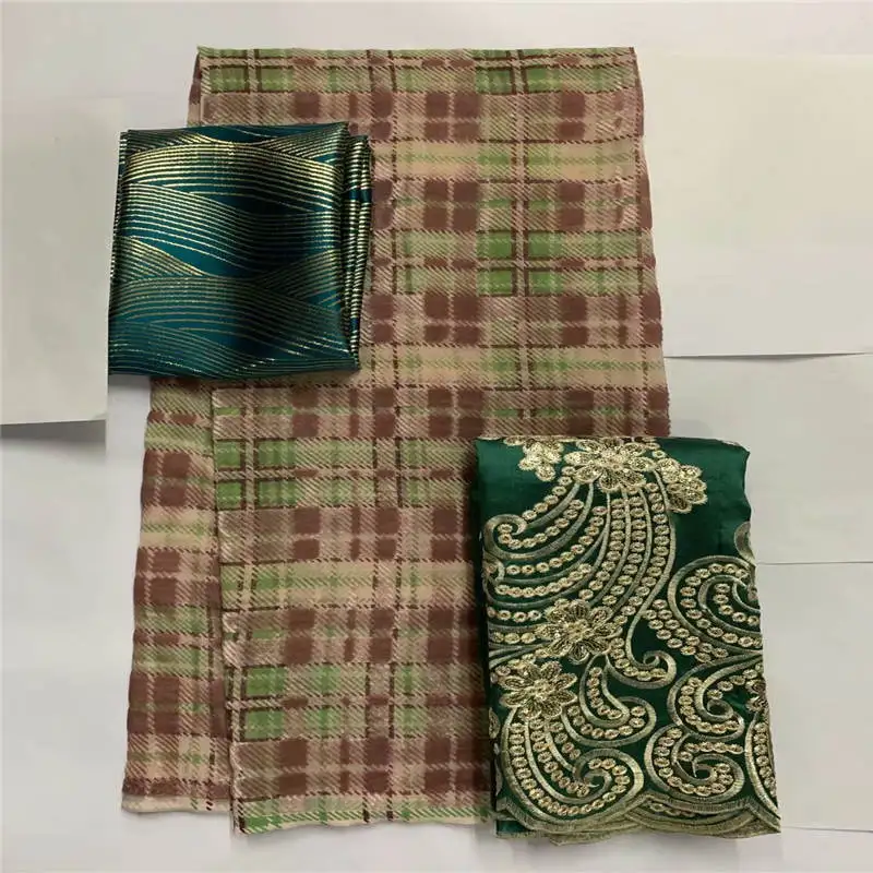 

2 Yards Silk Scarf + 3.5 Yards Silk Clothes With 2 Yards African George Lace Fashion Print Fabric For Women Dress! LXF99225