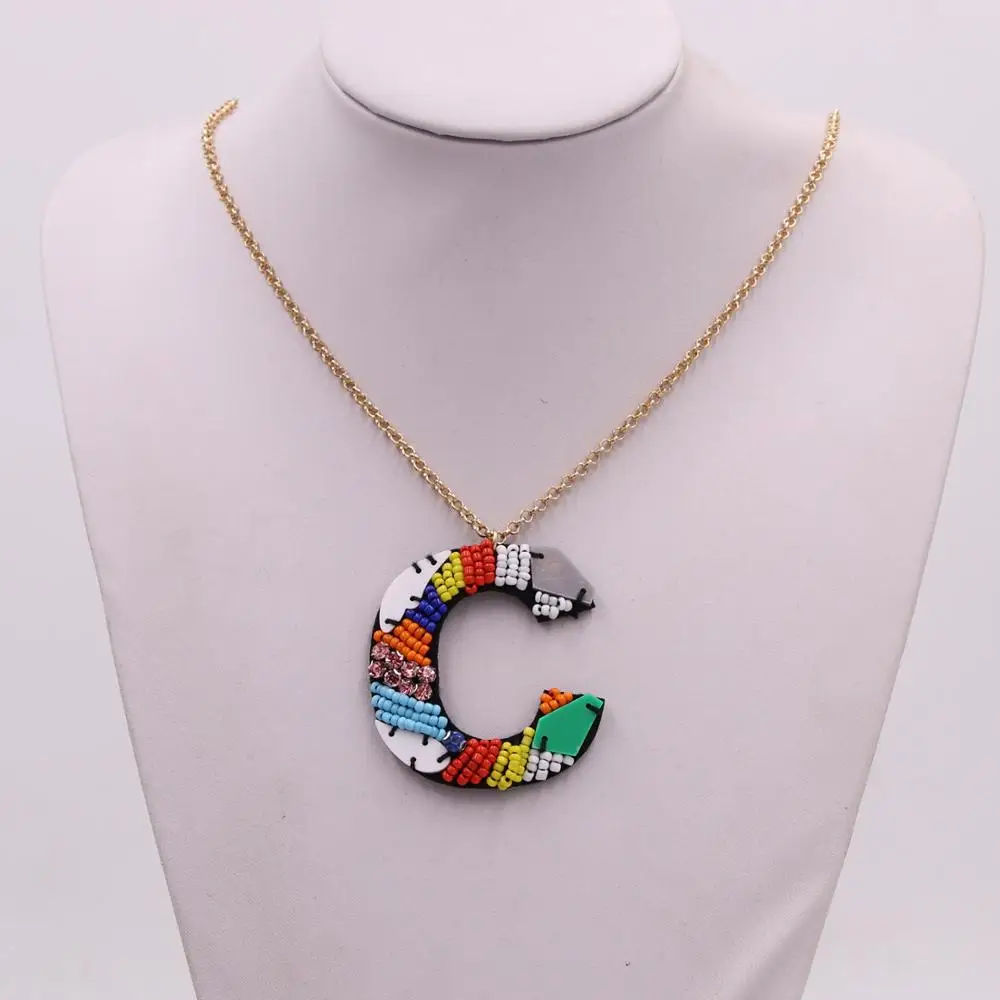 

Gold Multicolor Letter Pendant Necklace for Woman Bohemian Long Necklace Costume Accessories Jewelry