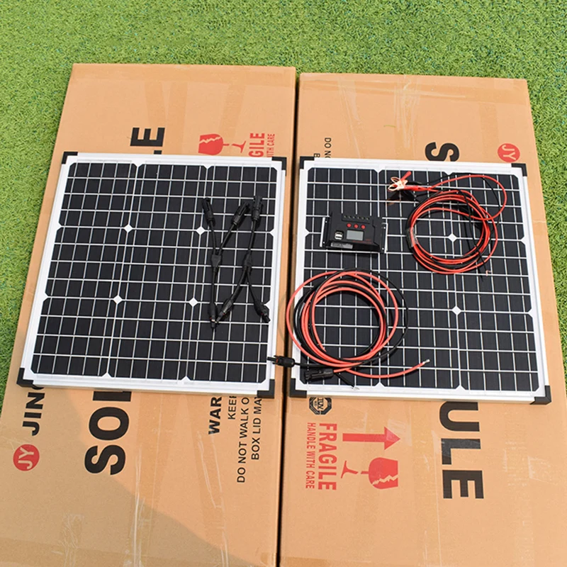 Полный комплект солнечных панелей 12 В 24 солнечное зарядное устройство 50 Вт 100