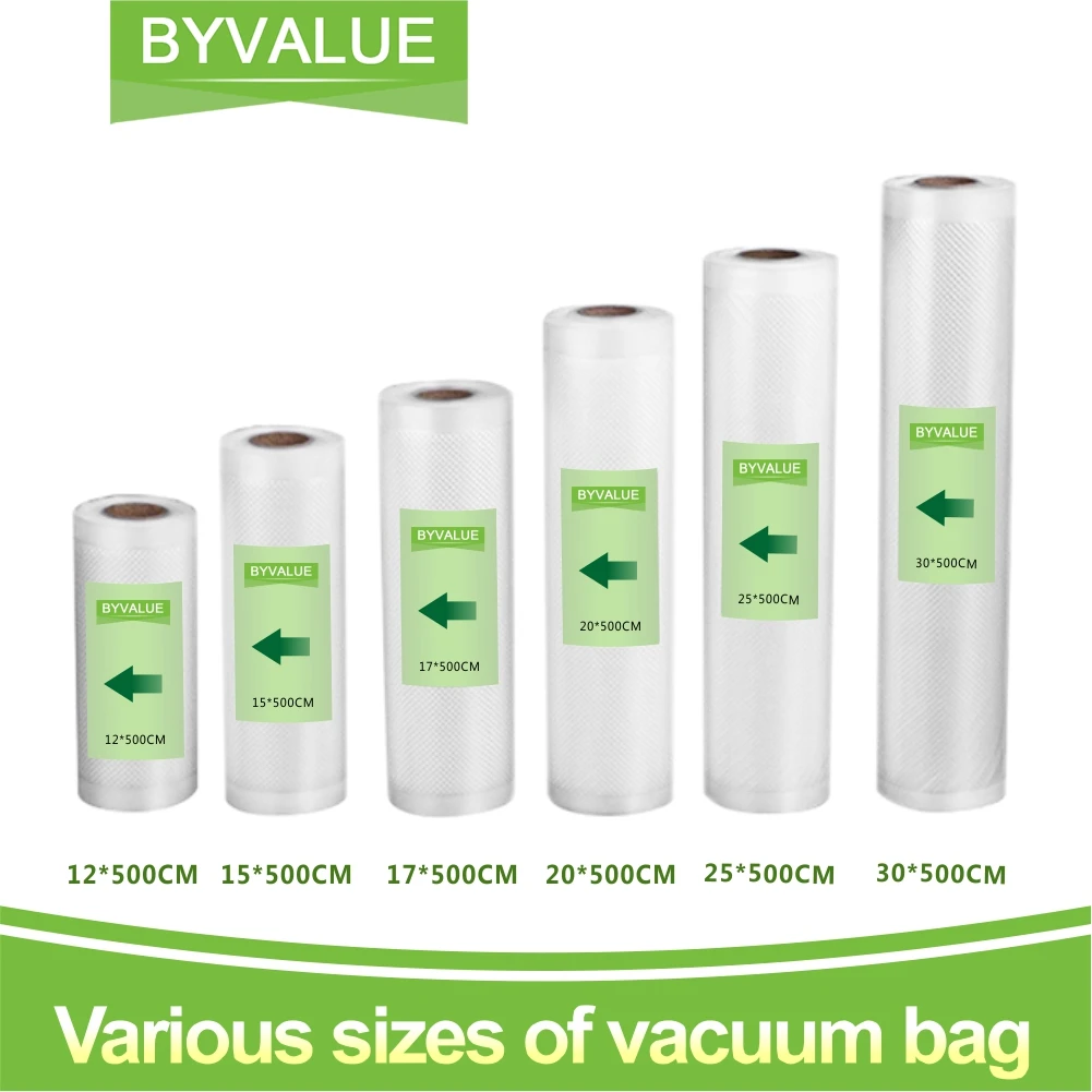 Пакеты для вакуумного упаковщика Byvalue, пакеты для сохранения свежести продуктов, 15 + 17 + 20 + 25 + 30 см * 500 см в рулонах, пакеты для вакуумного упаковщика - изображение