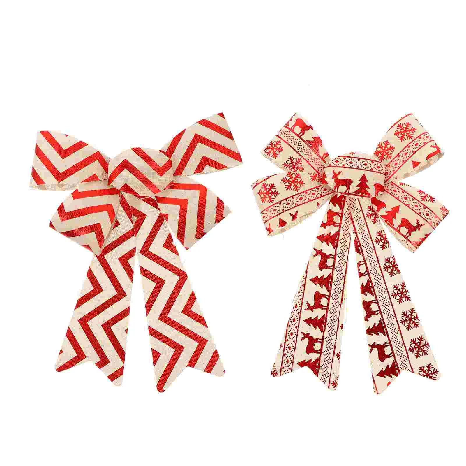

1 Set 2 Pcs 25CM Beautiful Christmas Bows Decorative Printed Linen Bows