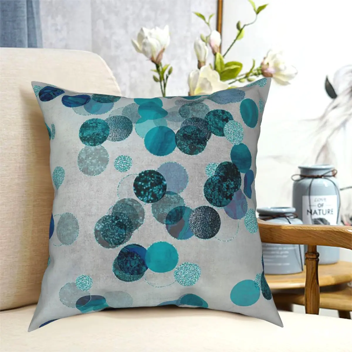 

Aqua Turquoise Shiny Glamour Dots Blue Teal Pattern Glitter Floor Pillow Cushion Cover Decorative Pillowcases Case Home Sofa