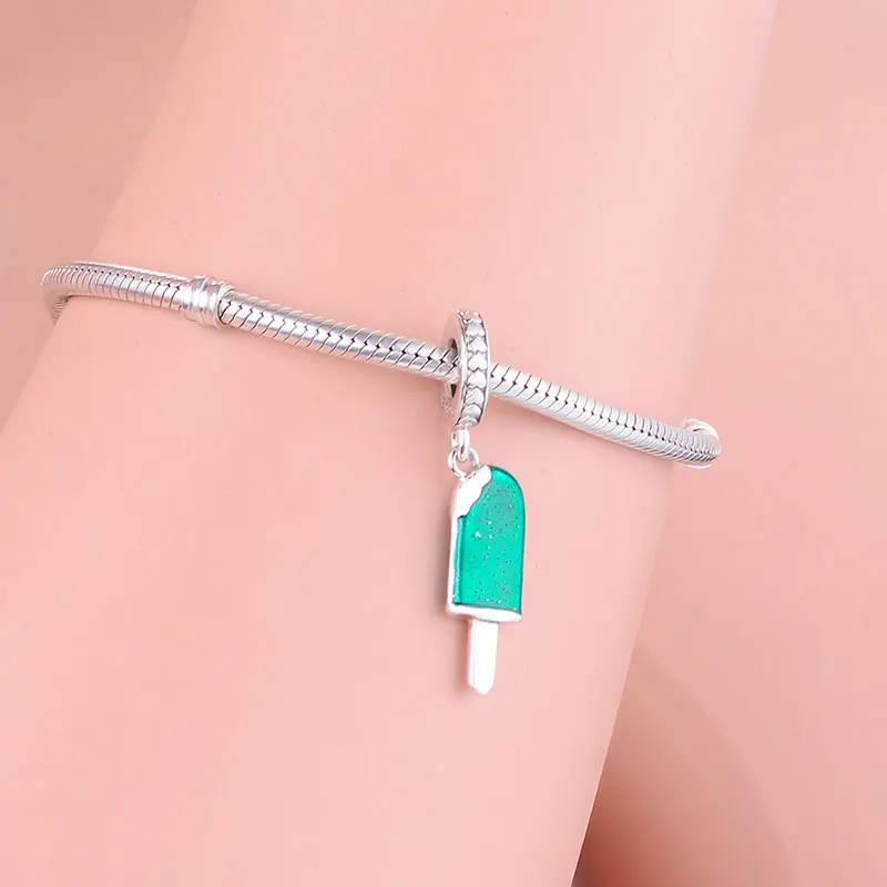 Серебро 925 пробы зеленый лэмпворк мороженое чай кофе время кулон из бисера