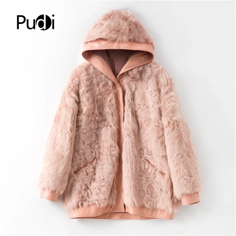 

Women's Winter Warm Real Sheep Fur Coat Female Genuine Leather Hooded Sheep Skin Jacket Overcoat Clothing B401701