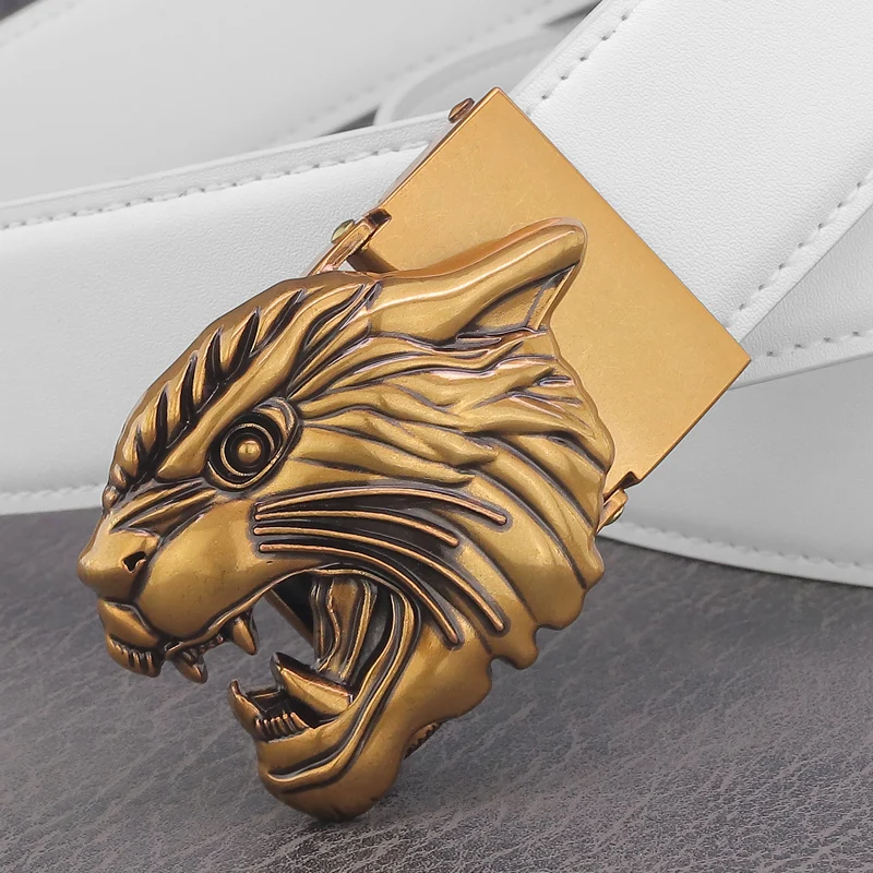 White Luxury Fancy Belt Men's High Quality Designer Lion Automatic Buckle Brand Genuine Leather Young Boy Ceinture Homme
