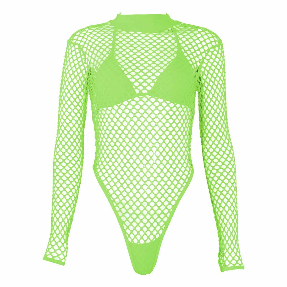 Neon Mesh One Piece Swimsuit Thong One Piece Swimwear Women Fishnet Tanga Swimsuit Sexy Bathing Suit High Neck Monokini