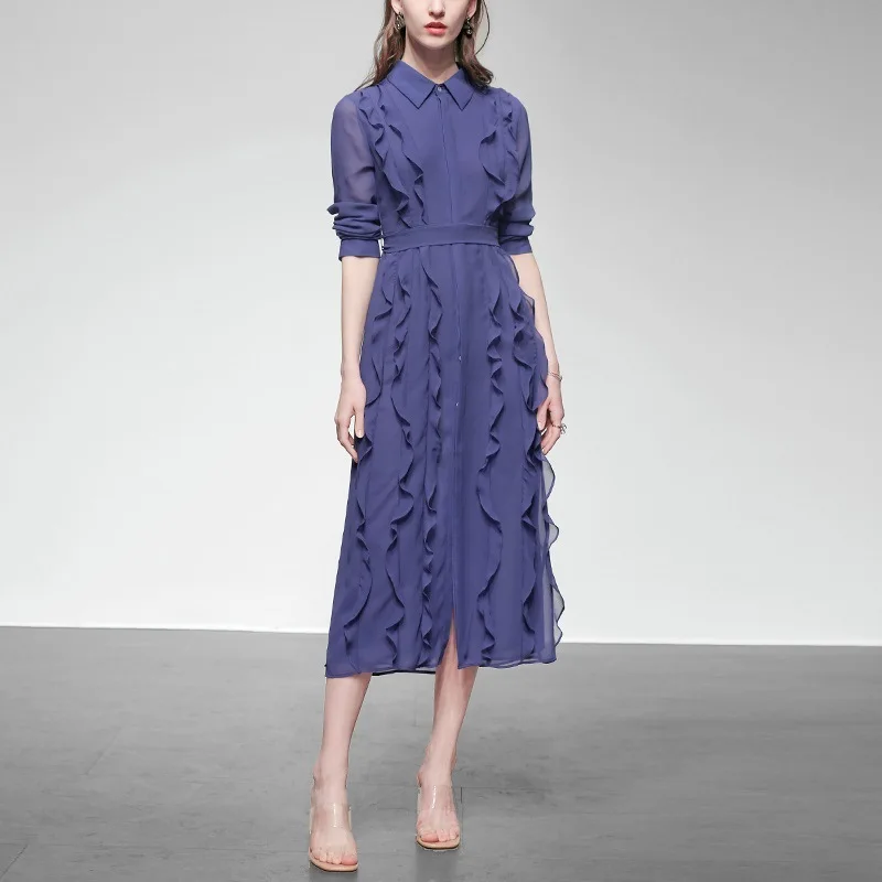 

high quality dress Spring Autum 2020 new women's ruffles chiffon long fairy temperament shirt long sleeve medium length dress
