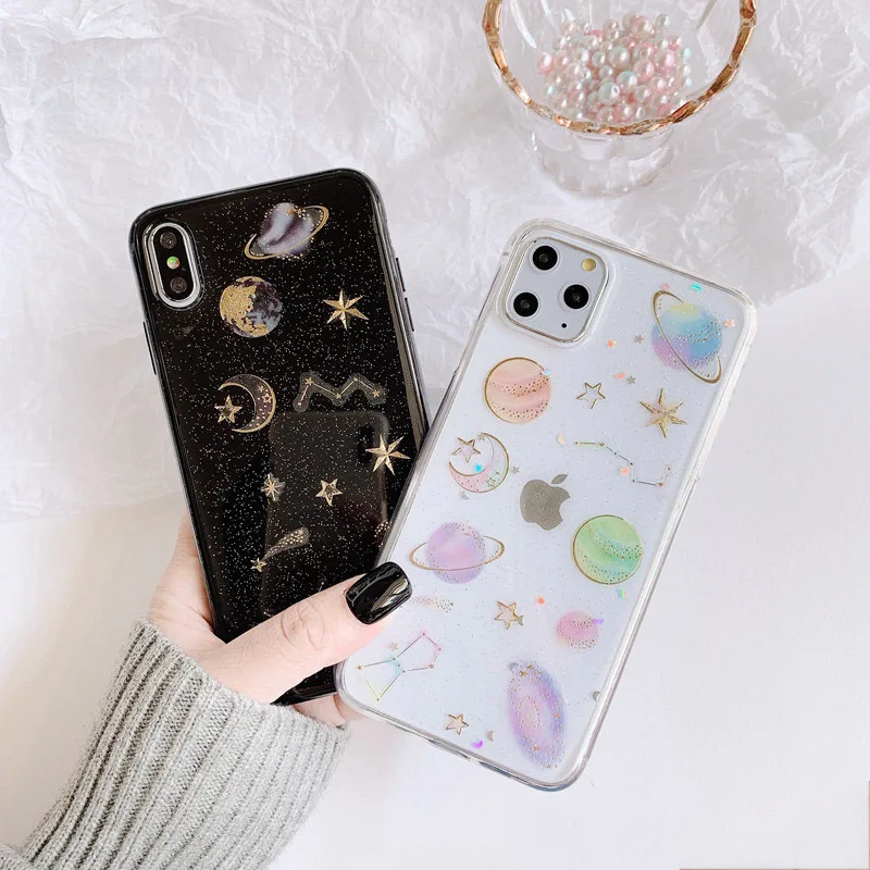 Модный Блестящий чехол со звездами и Луной для телефона iphone 11 Pro max прозрачная