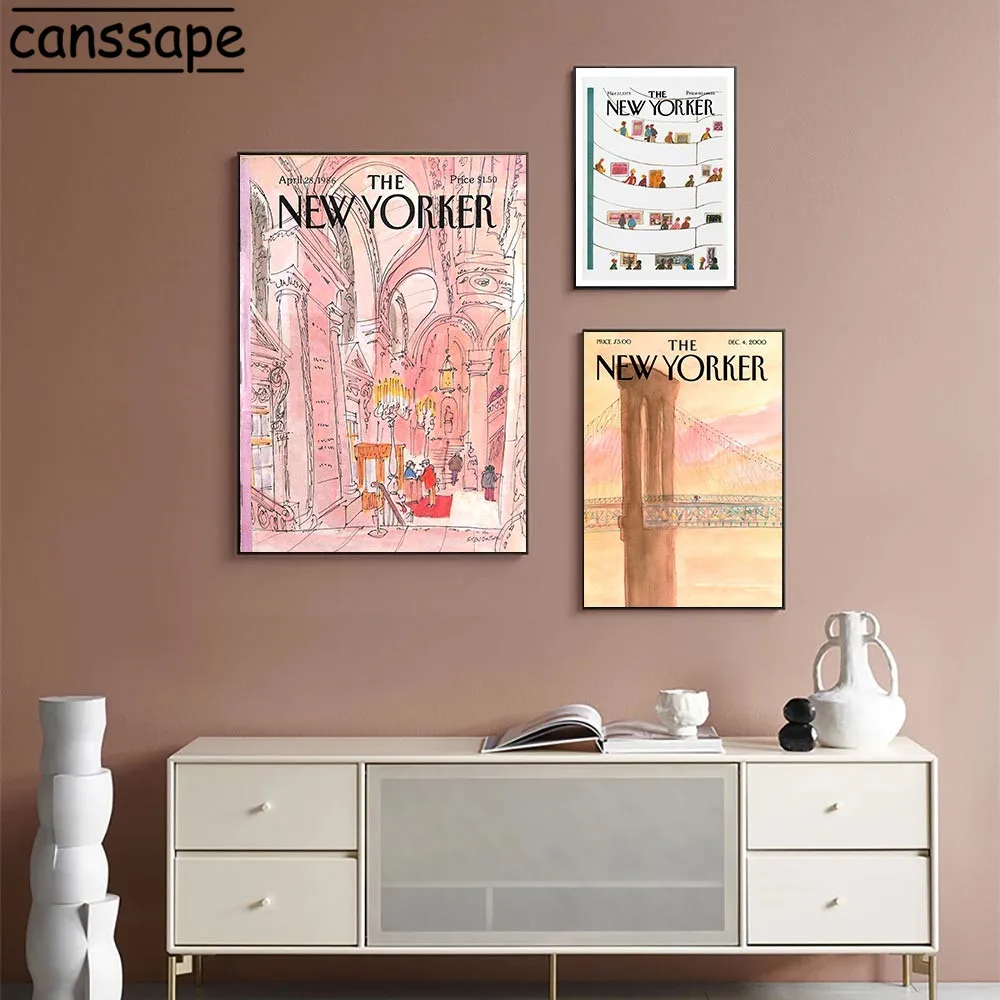 

The New Yorker Magazine Cover Illustration Wall Art Canvas Painting Staircase Poster Nordic Wall Pictures For Living Room Decor