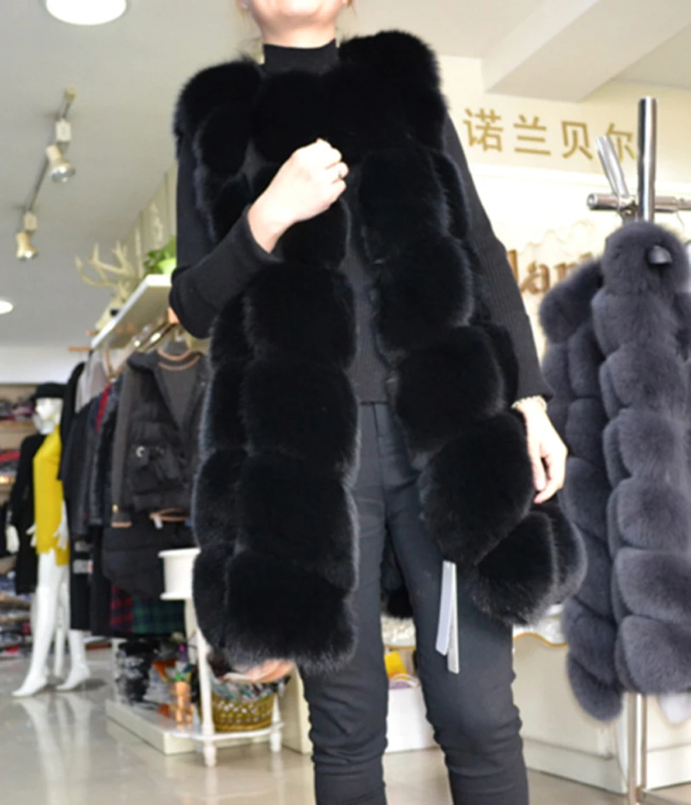 Женский зимний меховой жилет клетчатый теплый из натурального Лисьего меха