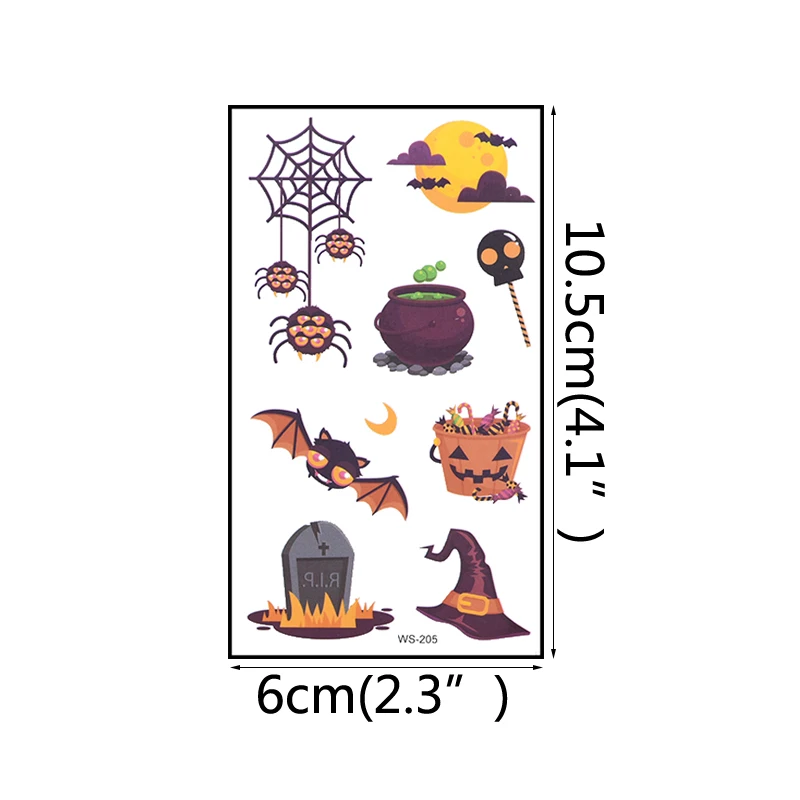 

6Pcs Cartoon Halloween Tattoo Stickers Pumpkin Ghost Witch Bat Temporary Waterproof Tattoos Stickers Party Decor