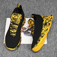 men graffiti sports casual shoes lace up big size yellow mens sneakers mid top light breathable running shoes 2021 new arrival