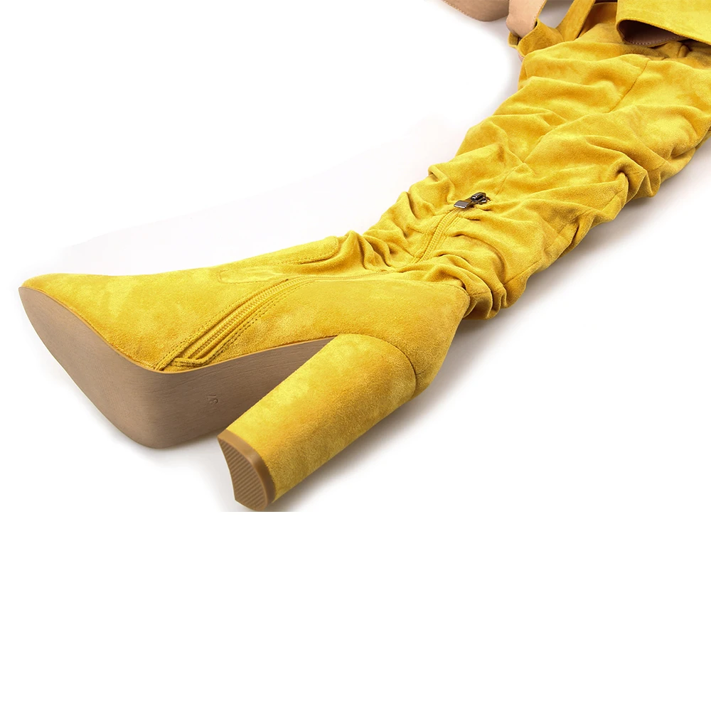 Женские ботфорты из флока со складками Высокие сапоги до бедра Модные женские