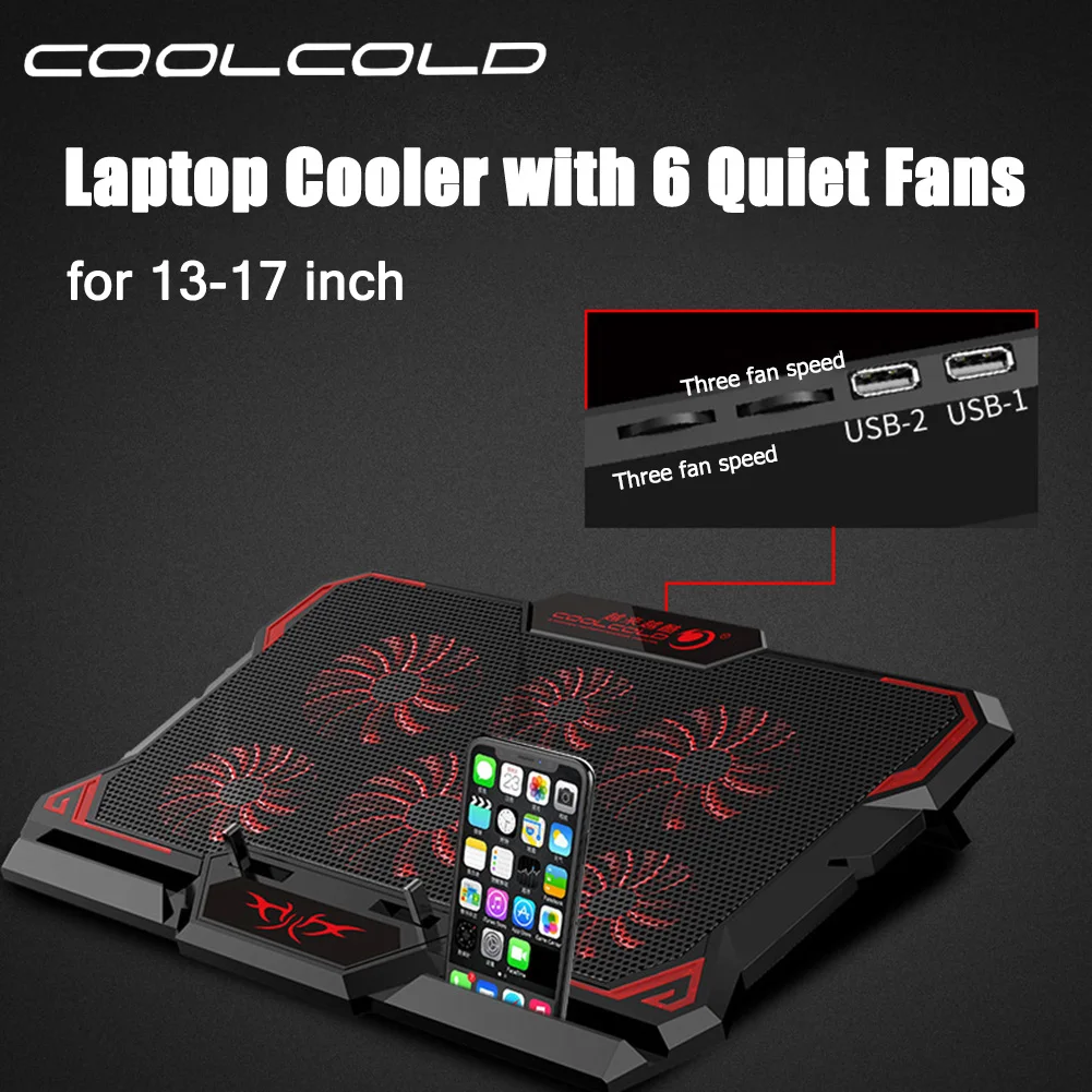 Gaming Laptop Cooler Portable USB Cooling Pad Stand with 6 Quiet LED Fan for 13-17 inch Notebook PC Accessories |